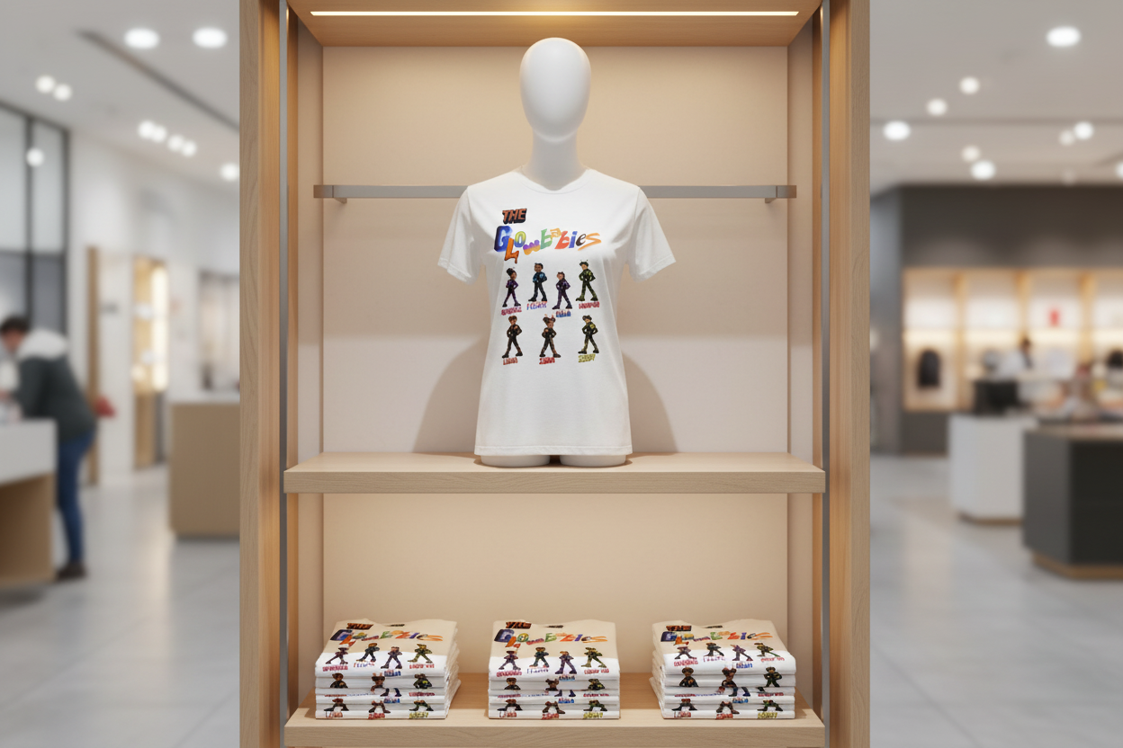 Glowbabies T-shirt display shelf