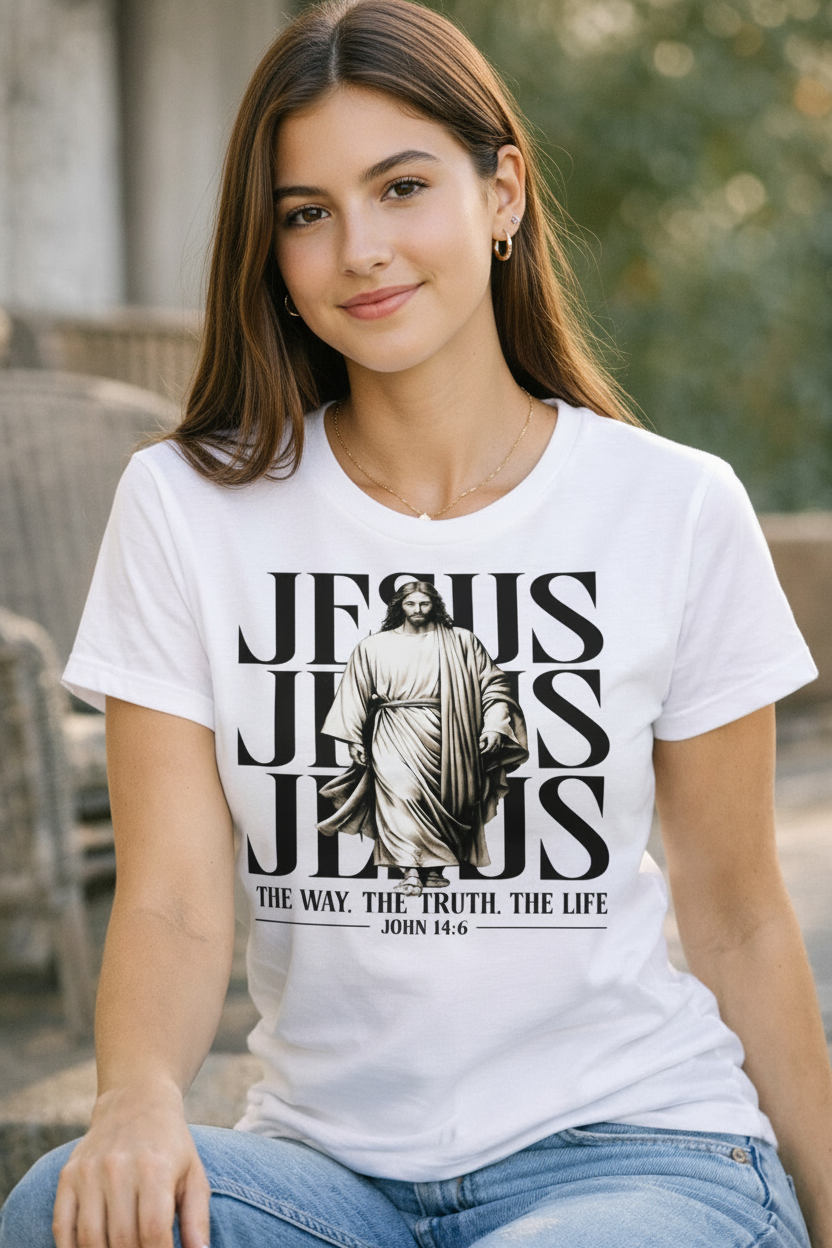 Teenager wearing Jesus t-shirt